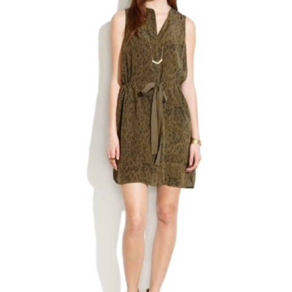 19) MADEWELL silk playa dress in leopard fade without waist tie sz S